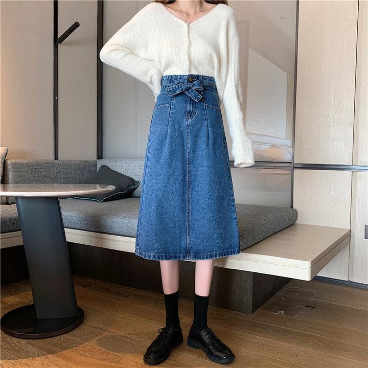 Women's Denim Midi Skirt with Detachable Belt Skjora