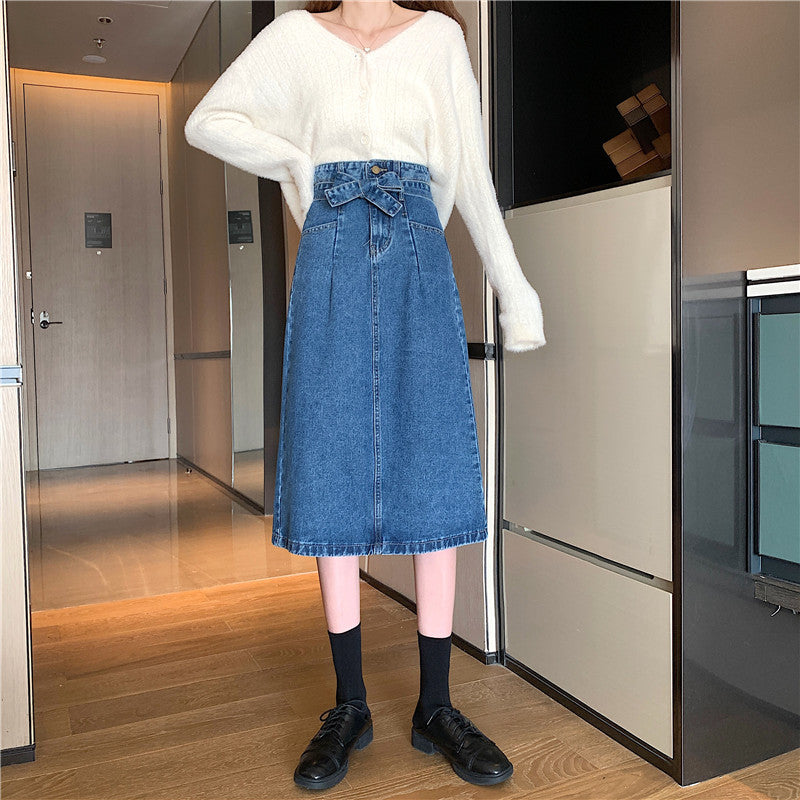 Women's Denim Midi Skirt with Detachable Belt Skjora