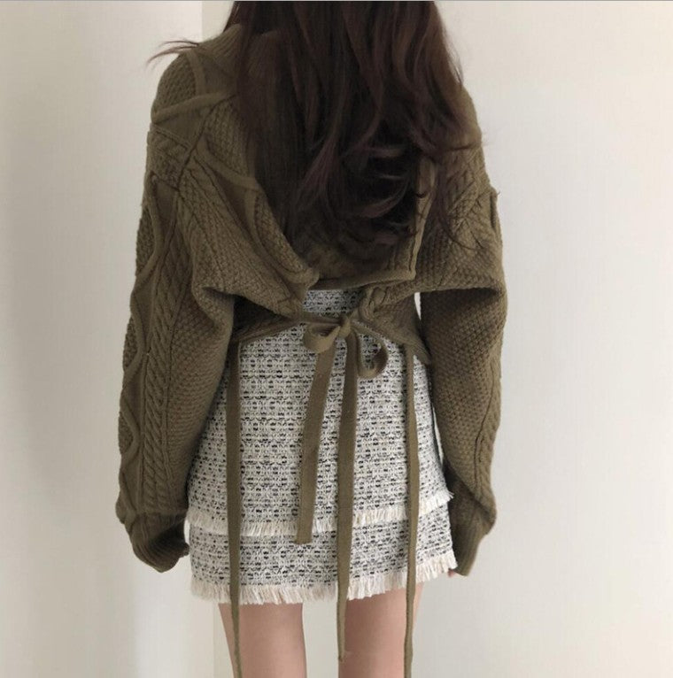 Damer fashionable strikket cardigan med allsidig båndbelte og kreativt design Skjora