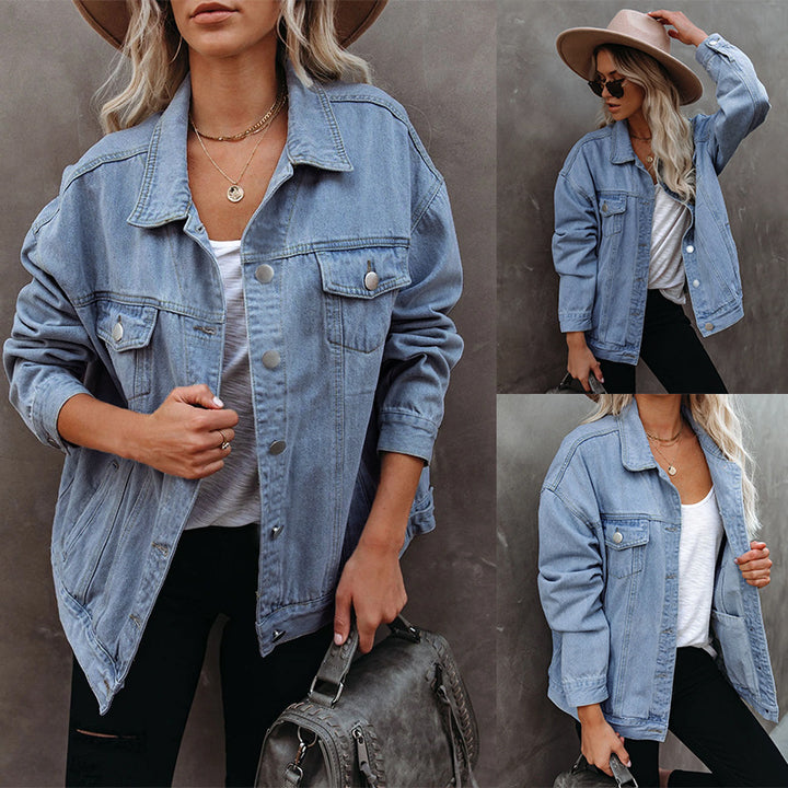 Kvinne casual denimjakke i oversized passform med brystlommer Skjora