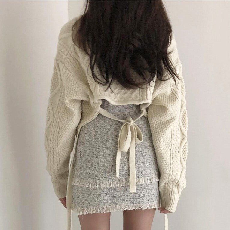 Damer fashionable strikket cardigan med allsidig båndbelte og kreativt design Skjora