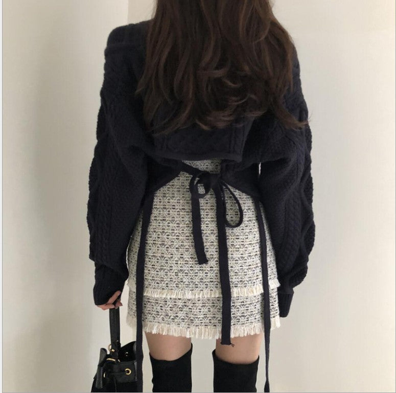 Damer fashionable strikket cardigan med allsidig båndbelte og kreativt design Skjora