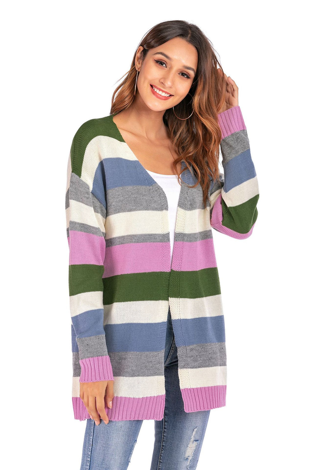 Kvinne casual strikket cardigan med moderne striper Skjora
