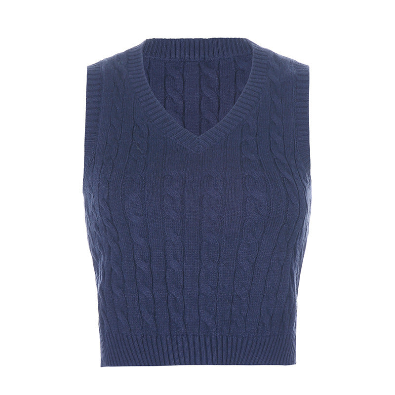 Dame Strikket Crop-top med V-hals og flette mønster Skjora