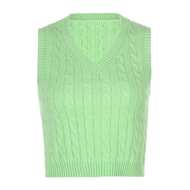Dame Strikket Crop-top med V-hals og flette mønster Skjora