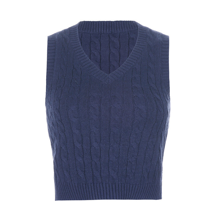 Dame Strikket Crop-top med V-hals og flette mønster Skjora