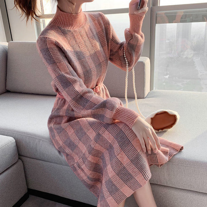 Women's Elegant High-Neck Knitted Dress with Tailored Design Skjora