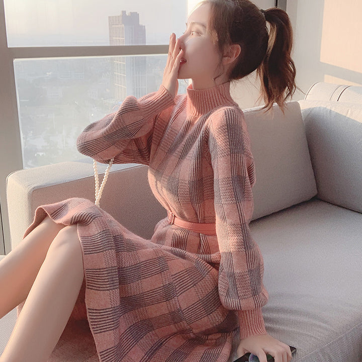Women's Elegant High-Neck Knitted Dress with Tailored Design Skjora