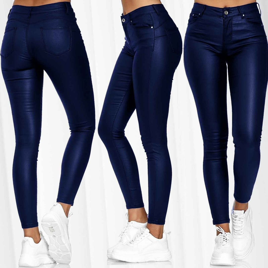 Dame glattlær leggings med høy liv og figursyntende snitt Skjora