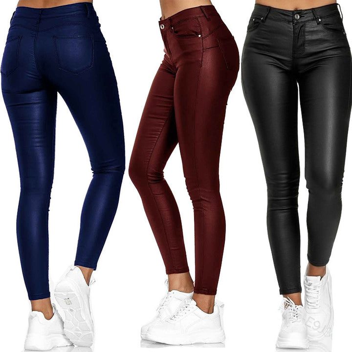 Dame glattlær leggings med høy liv og figursyntende snitt Skjora