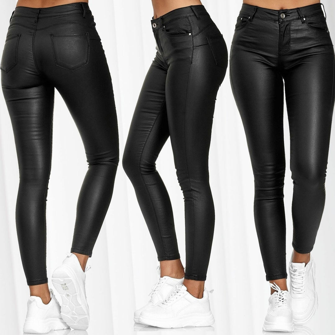 Dame glattlær leggings med høy liv og figursyntende snitt Skjora