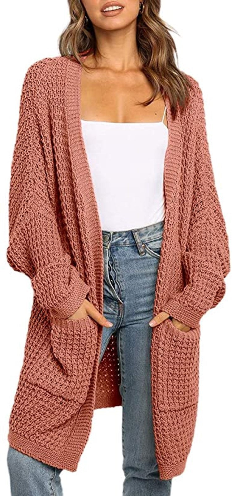 Dame chunky strikket cardigan med praktiske lommer og løs passform Skjora