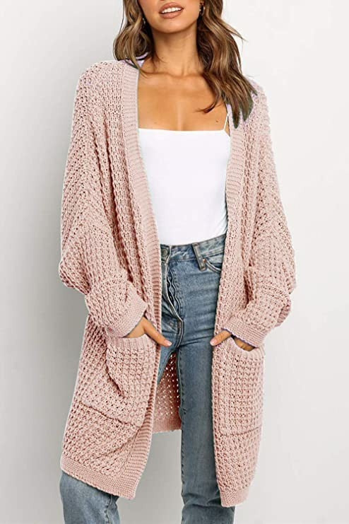Dame chunky strikket cardigan med praktiske lommer og løs passform Skjora