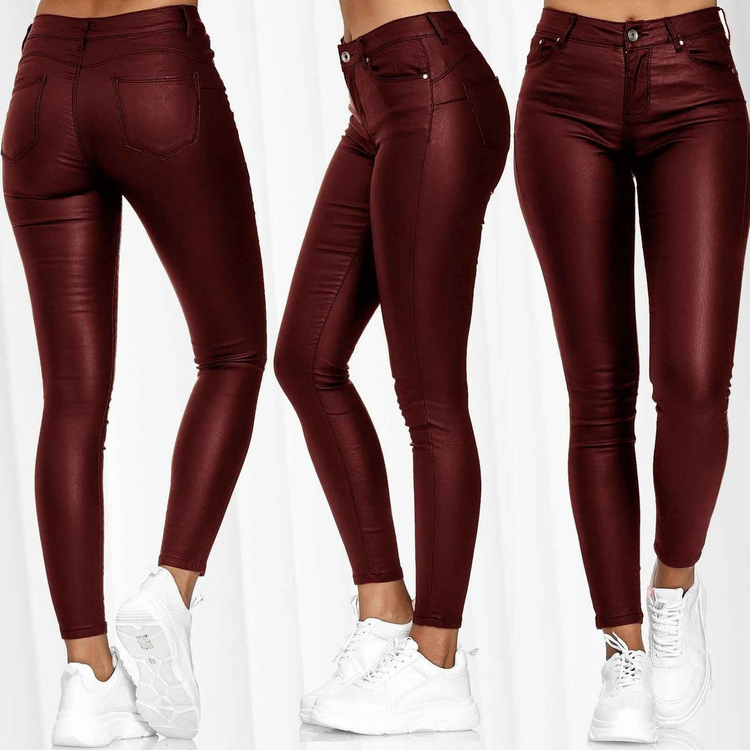 Dame glattlær leggings med høy liv og figursyntende snitt Skjora