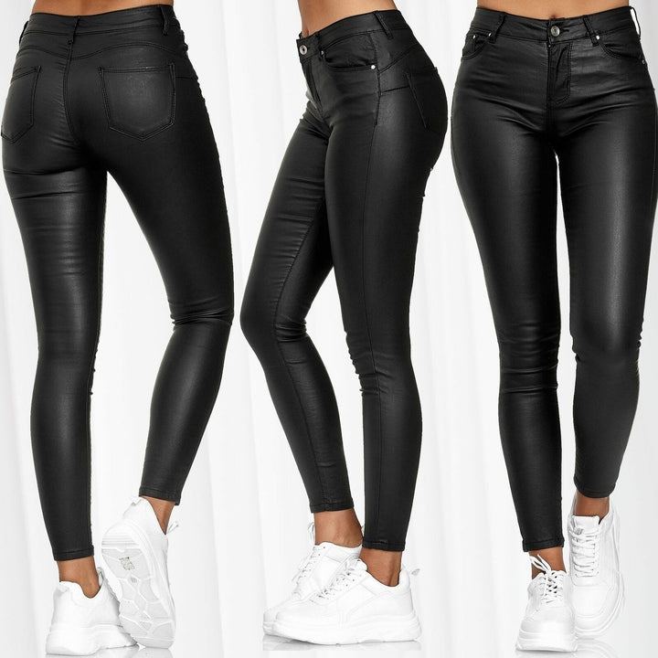 Dame glattlær leggings med høy liv og figursyntende snitt Skjora
