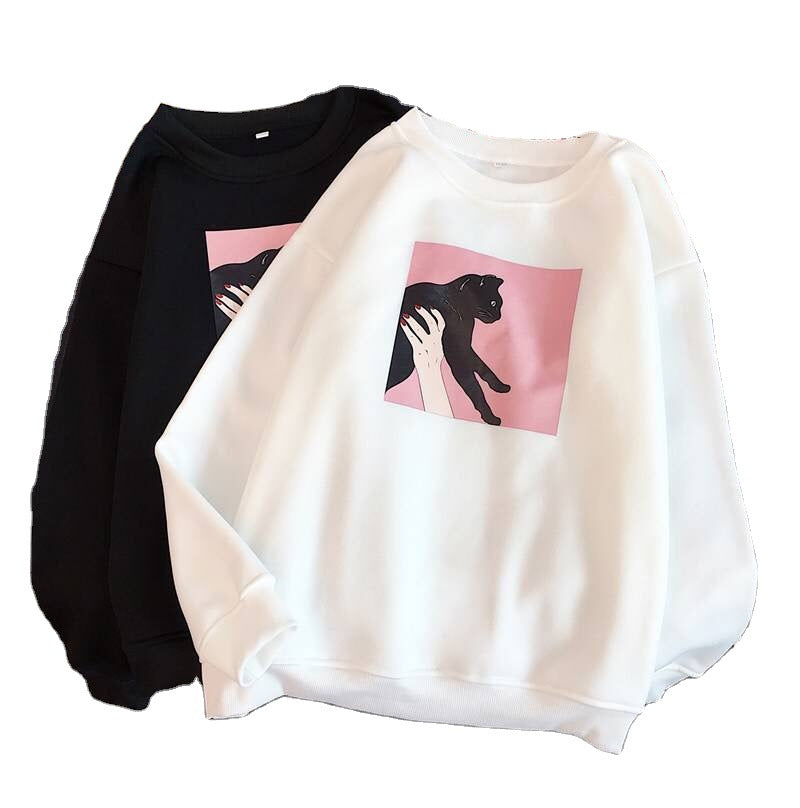 Damegen Sweatshirt med kunstnerisk kattemotiv Skjora