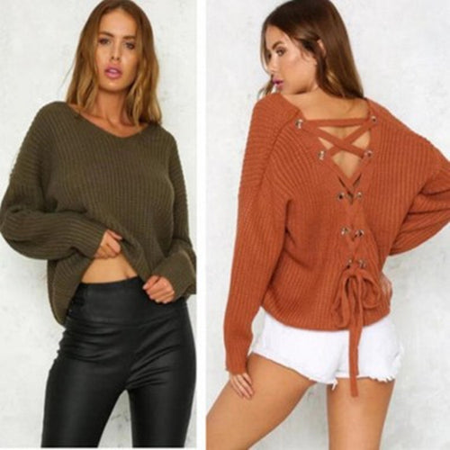 Damer casual chunky strikkegenser med løs passform og V-hals Skjora