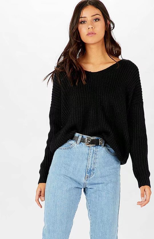 Damer casual chunky strikkegenser med løs passform og V-hals Skjora