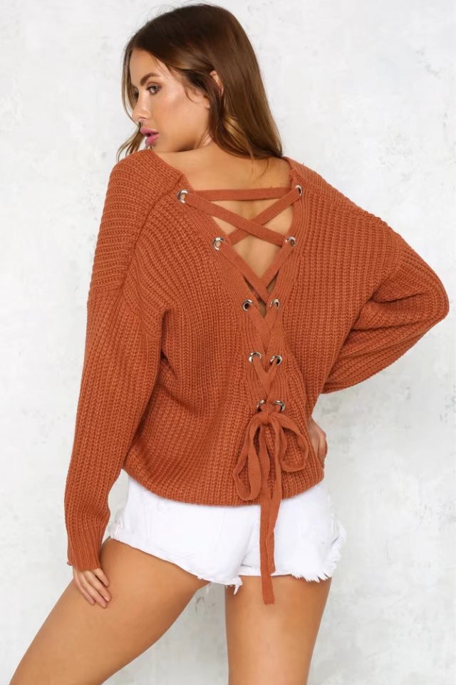 Damer casual chunky strikkegenser med løs passform og V-hals Skjora