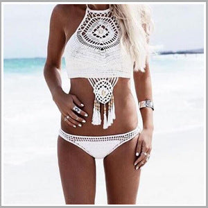 Damen Häkel-Bikini-Set mit einzigartigem Design und Quasten Skjora