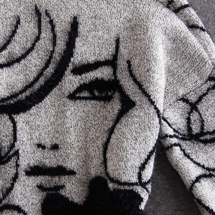 Kvinnens strikkede cardigan med intrikat mønster og åpen skjæring Skjora