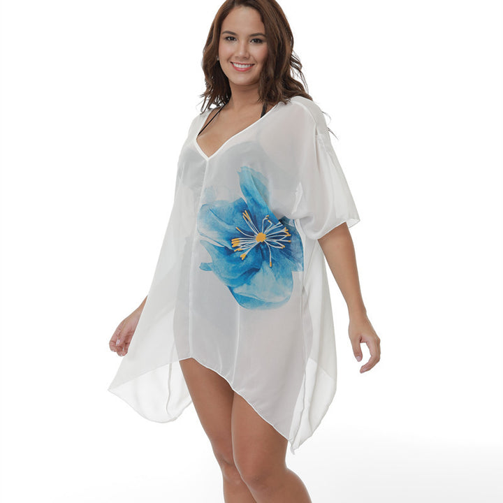 Dame transparent strandtunika med blomsterdesign Skjora