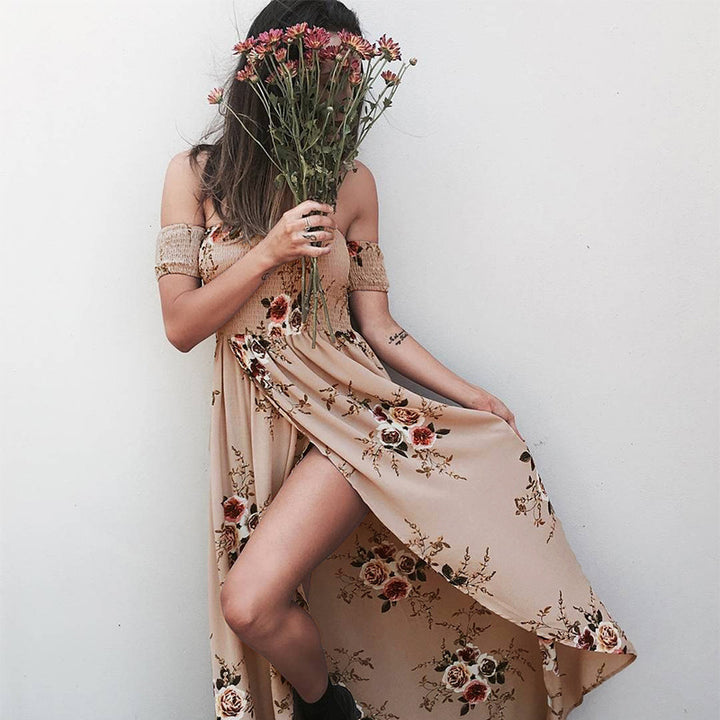 Dame Off-Shoulder Strandkjole med blomstermønster og flytende snitt Skjora