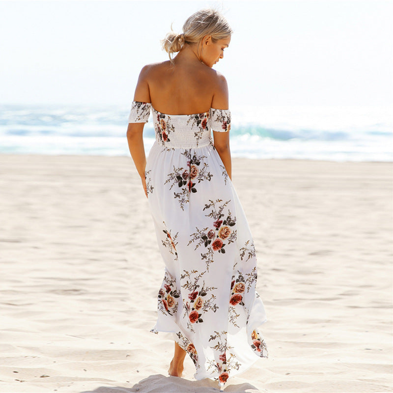 Dame Off-Shoulder Strandkjole med blomstermønster og flytende snitt Skjora