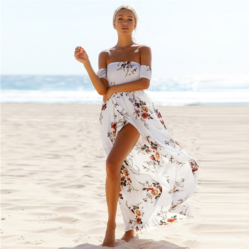 Dame Off-Shoulder Strandkjole med blomstermønster og flytende snitt Skjora