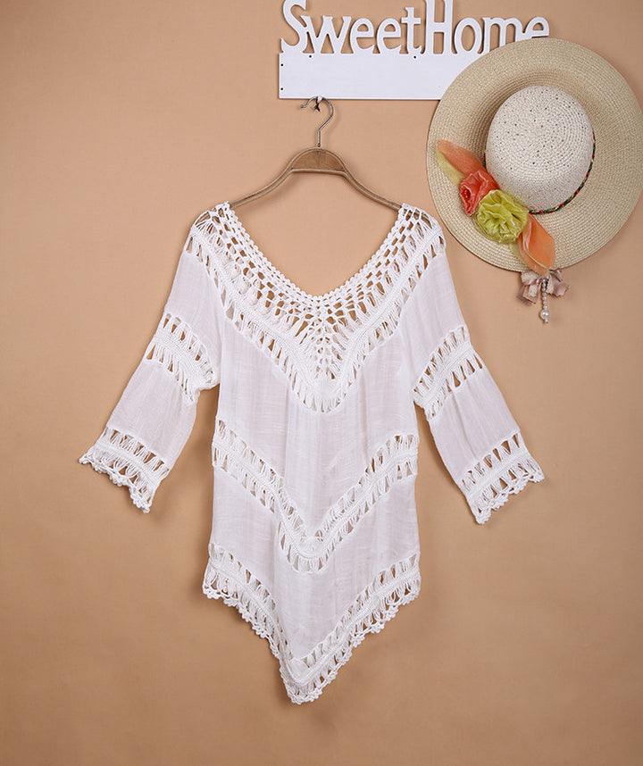 Dame Heklet Strandtop med elegante frynser Skjora