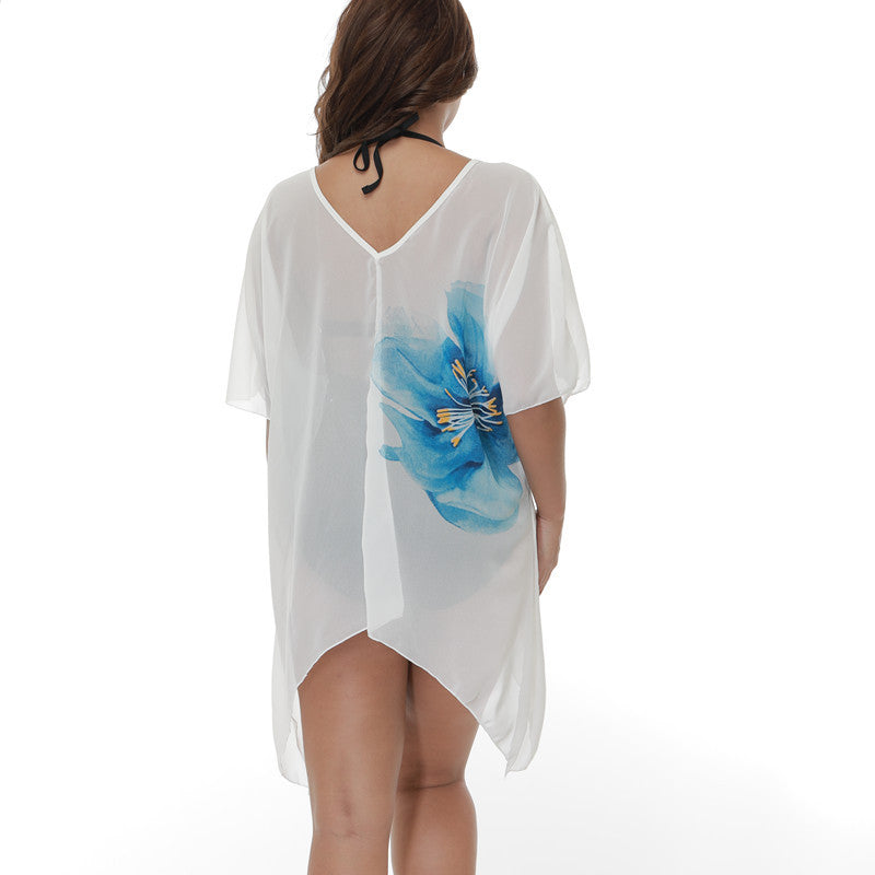 Dame transparent strandtunika med blomsterdesign Skjora