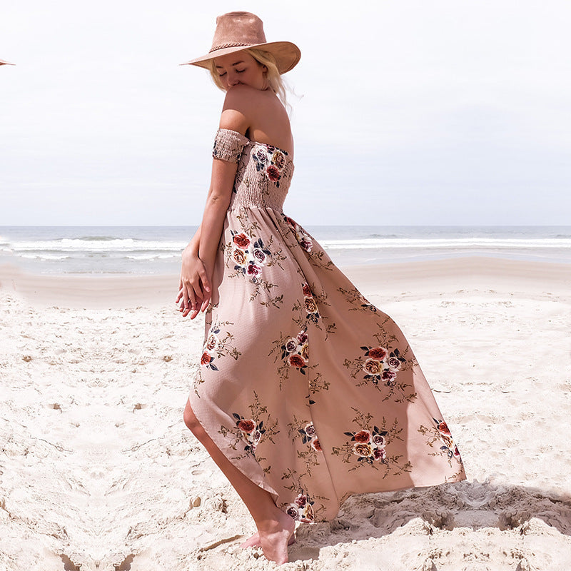 Dame Off-Shoulder Strandkjole med blomstermønster og flytende snitt Skjora