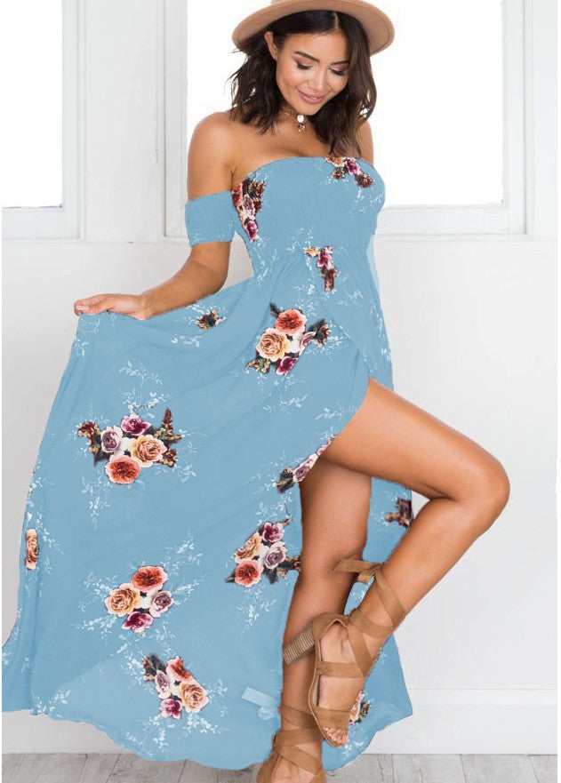 Dame Off-Shoulder Strandkjole med blomstermønster og flytende snitt Skjora