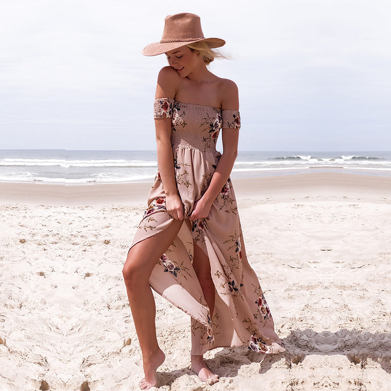 Dame Off-Shoulder Strandkjole med blomstermønster og flytende snitt Skjora