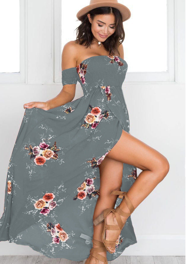 Dame Off-Shoulder Strandkjole med blomstermønster og flytende snitt Skjora