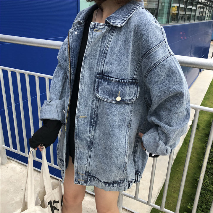 Dame Overdimensjonert Denimjakke med Dekorative Lommer Skjora 1772199111