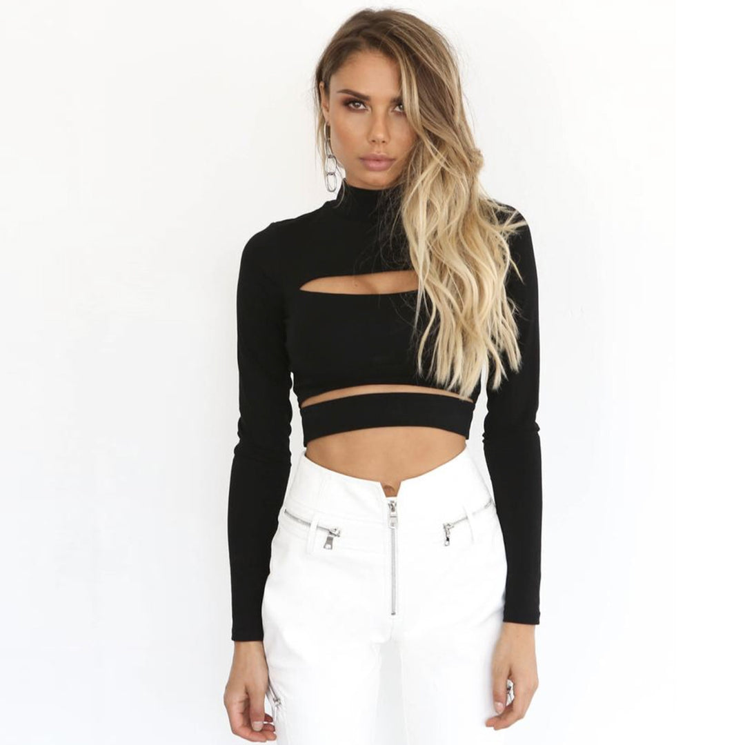 Dame Crop Top med høye hals og cut-outs Skjora