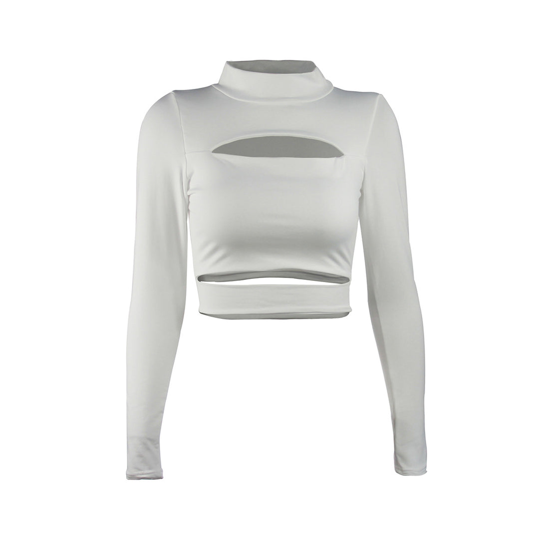 Dame Crop-Top med cut-outs og høyhalsdesign Skjora
