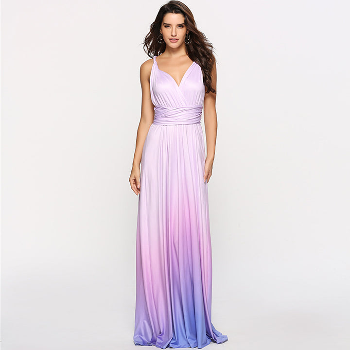 Dame maxi kjole med flytende fossefall hals og ombre design