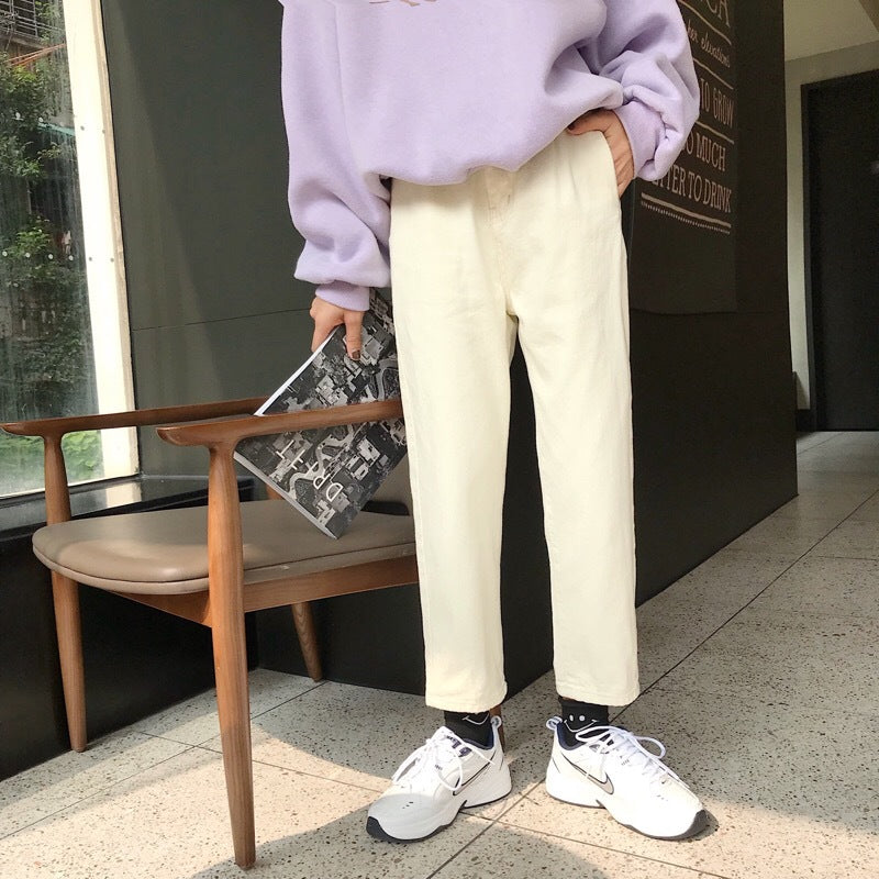 Kvinne Casual Loose Fit Bukser med Oppbrett Hem Skjora