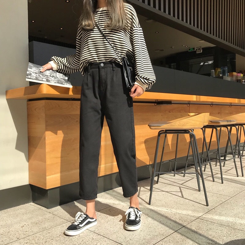 Kvinne Casual Loose Fit Bukser med Oppbrett Hem Skjora
