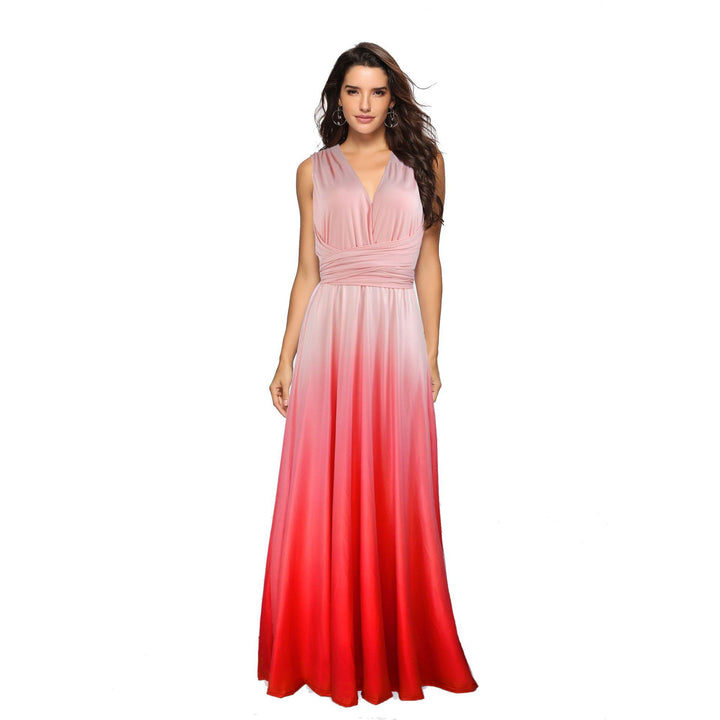 Dame maxi kjole med flytende fossefall hals og ombre design