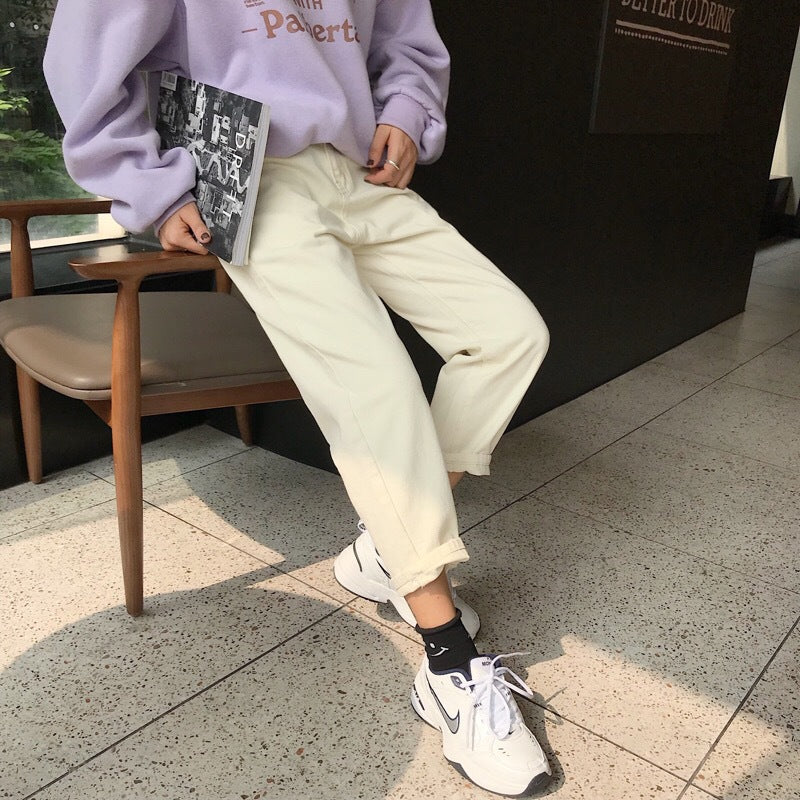 Kvinne Casual Loose Fit Bukser med Oppbrett Hem Skjora