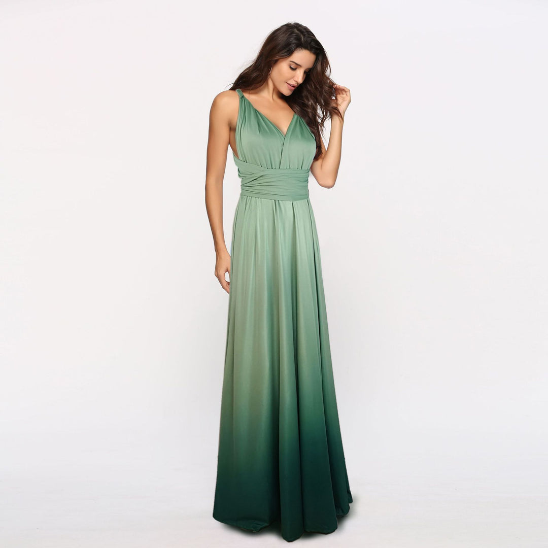 Dame maxi kjole med flytende fossefall hals og ombre design