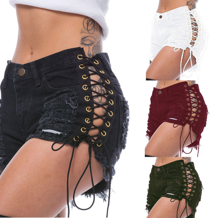 Damer trendy høyt liv shorts med glidelåsdetalj Ravikna
