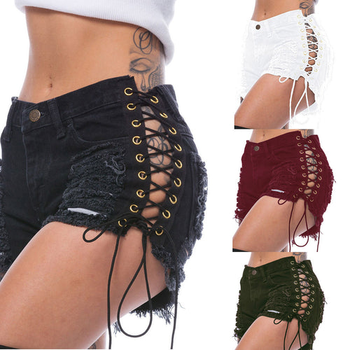 Damer trendy høyt liv shorts med glidelåsdetalj Ravikna