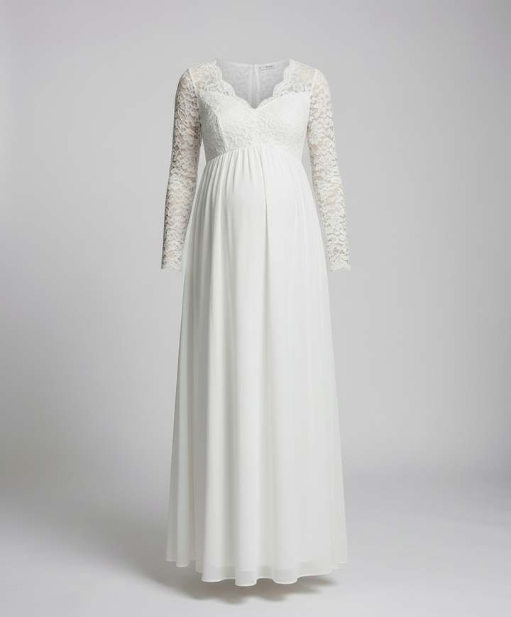 Elegant spitzen maxikjole for gravide
