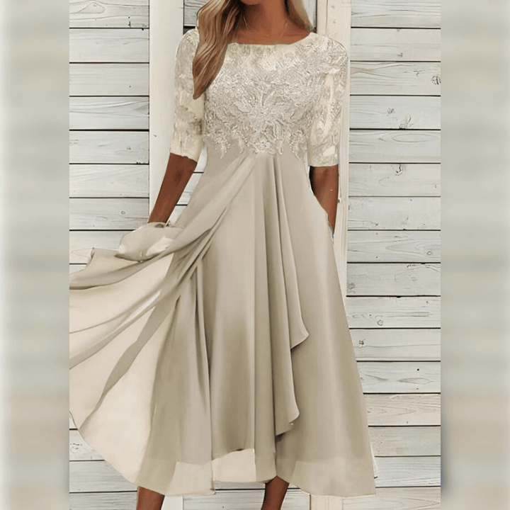 Ravikna | Elegant Midi Kjole Beige