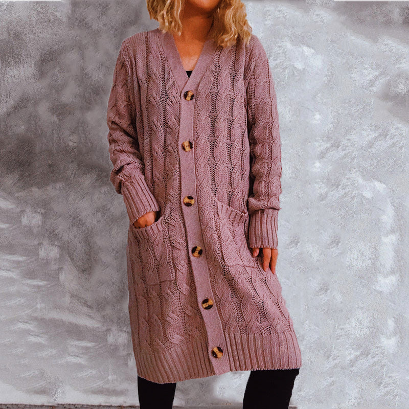 Dames chunky strikket cardigan med lommer og knappdetaljer Skjora