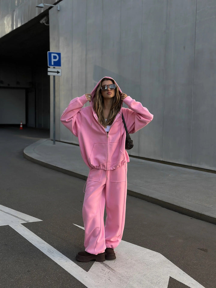 Kvinnelig mønstrete oversized sweatshirtjakke med vid cut og elastisk hem Skjora